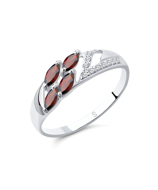 Sidabrinis žiedas su granatais ir cirkoniais - Sidabriniai žiedai - Goldinga
