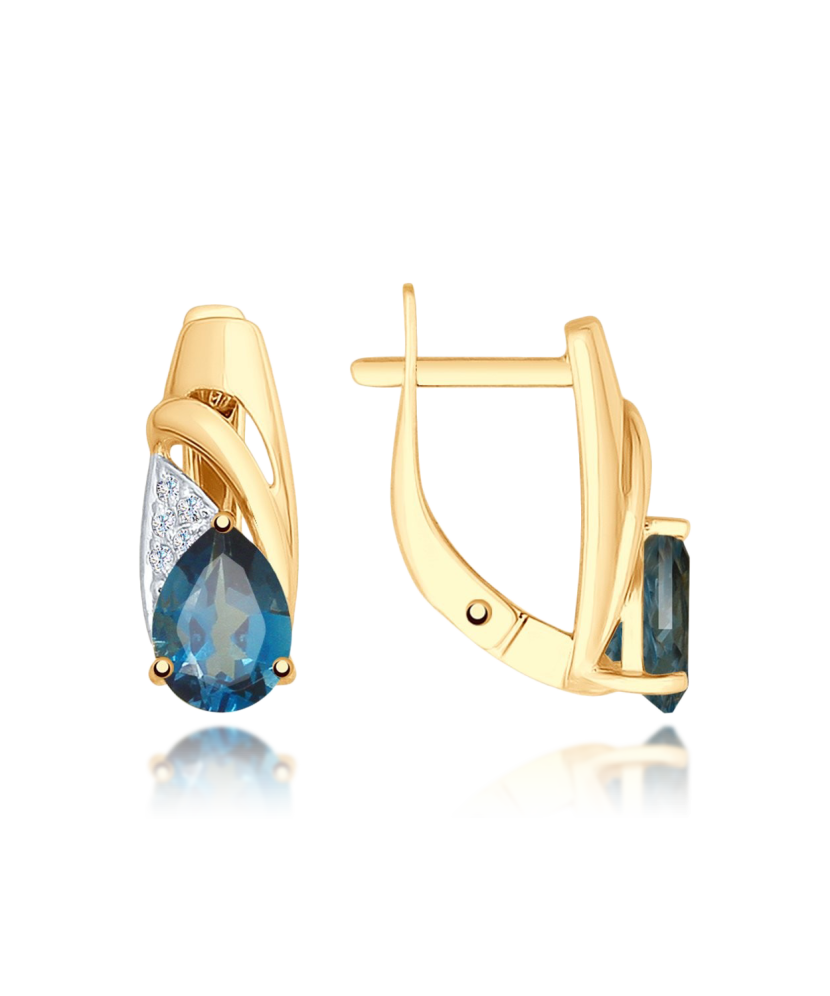 Auksiniai auskarai su London topazu ir cirkoniais - Auksiniai auskarai - Goldinga