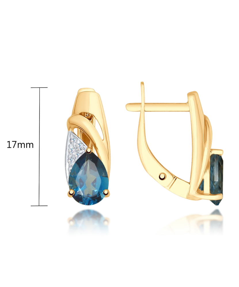 Auksiniai auskarai su London topazu ir cirkoniais - Auksiniai auskarai - Goldinga