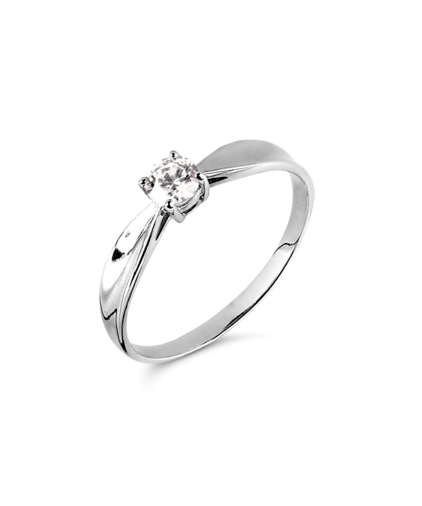 Balto aukso žiedas su kristalu - Auksiniai žiedai - Goldinga