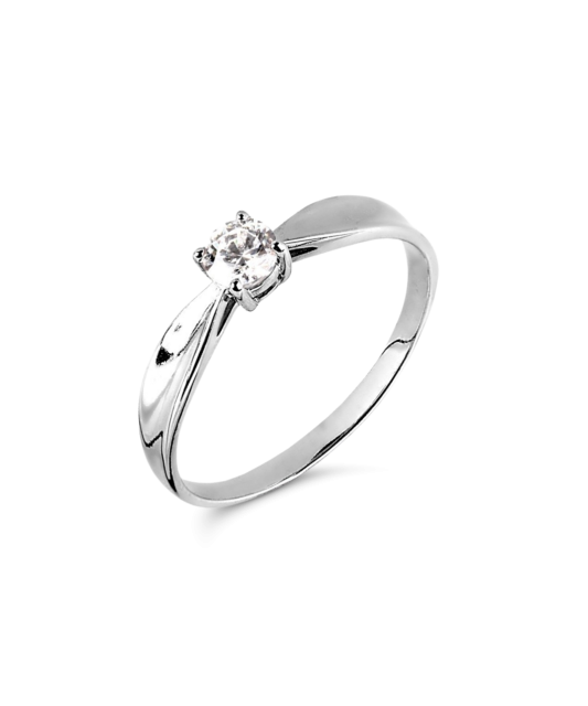 Balto aukso žiedas su kristalu - Auksiniai žiedai - Goldinga