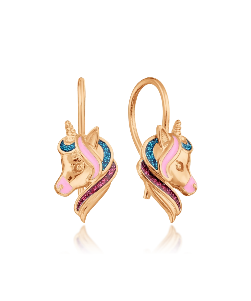 Auksiniai auskarai su emale "Vienaragis" - Auksiniai auskarai - Goldinga