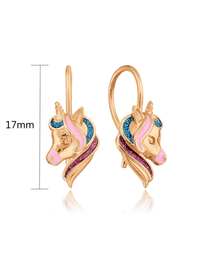 Auksiniai auskarai su emale "Vienaragis" - Auksiniai auskarai - Goldinga