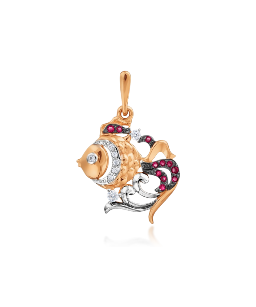 Auksinis pakabukas su cirkoniais "žuvis" - Auksiniai pakabukai - Goldinga