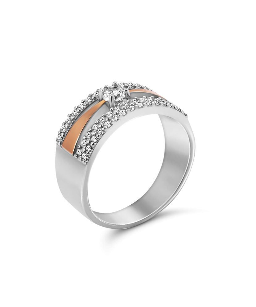 Sidabrinis ziedas su cirkoniais dengtas auksu - Sidabriniai žiedai - Goldinga