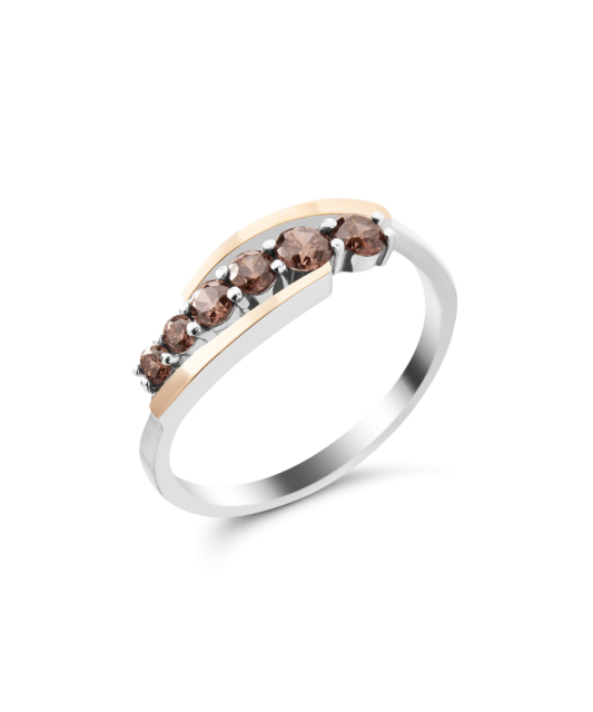 Sidabrinis žiedas su cirkoniais dengtas auksu - Sidabriniai žiedai - Goldinga