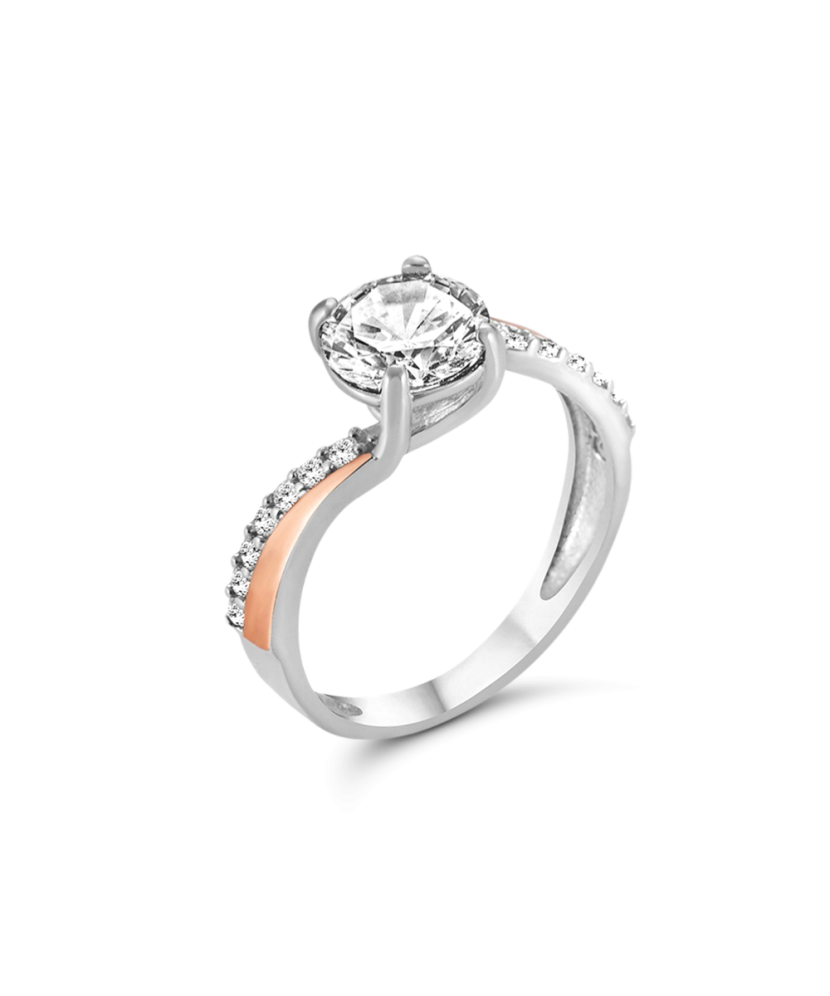 Sidabrinis žiedas su cirkoniais dengtas auksu - Sidabriniai žiedai - Goldinga