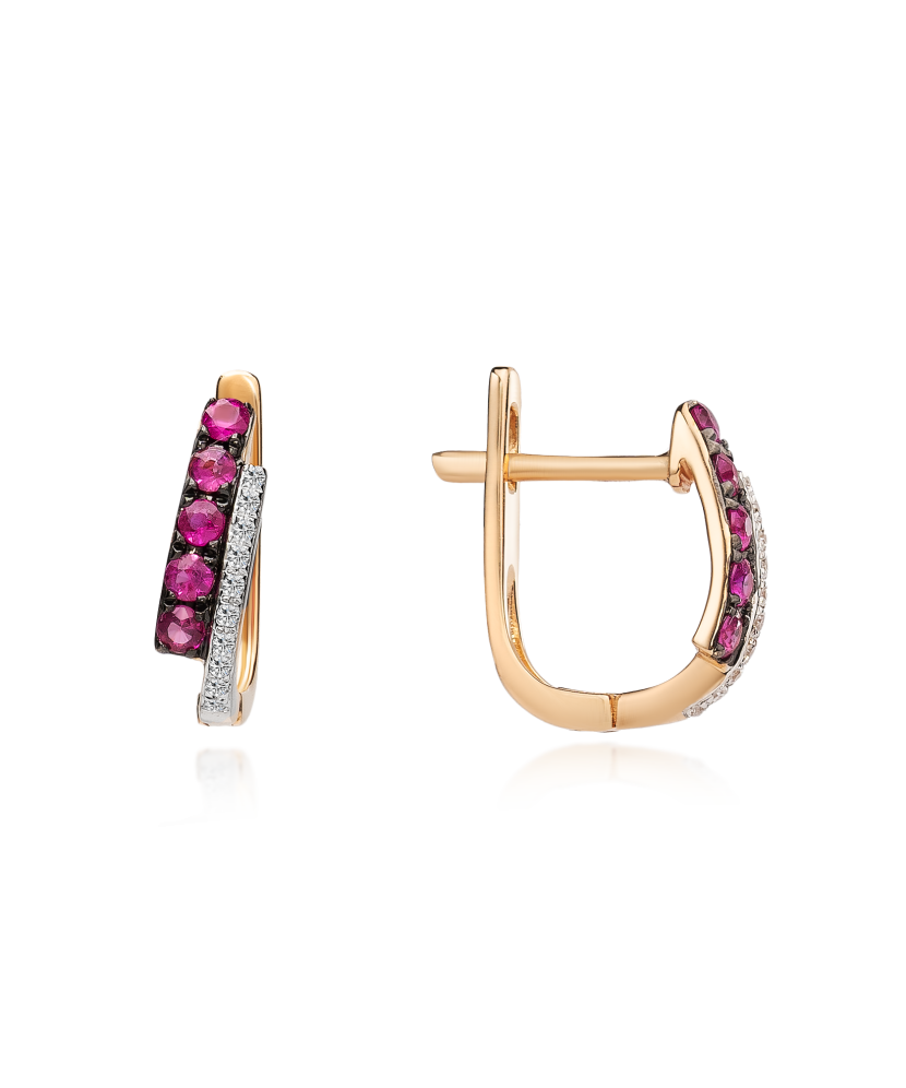 Auksiniai auskarai su deimantais ir rubinais - Auksiniai Auskarai su brangakmeniais - Goldinga