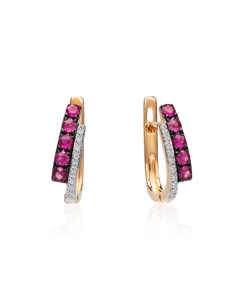 Auksiniai auskarai su deimantais ir rubinais - Auksiniai Auskarai su brangakmeniais - Goldinga