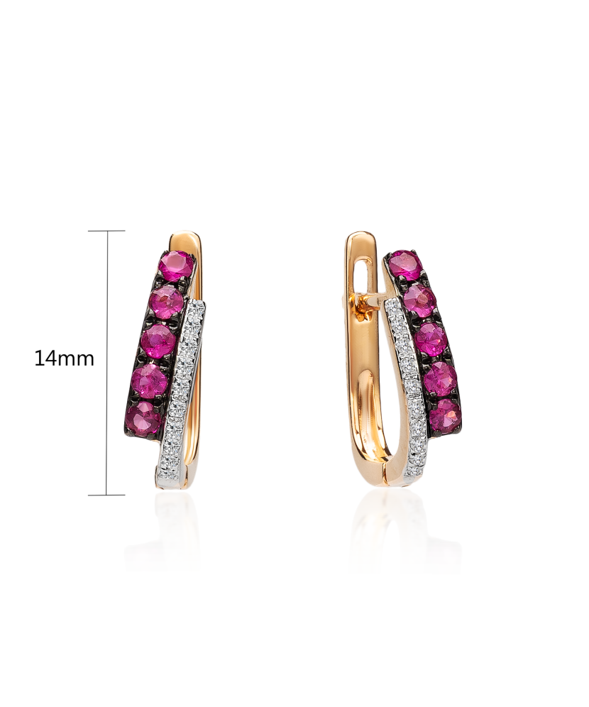 Auksiniai auskarai su deimantais ir rubinais - Auksiniai Auskarai su brangakmeniais - Goldinga