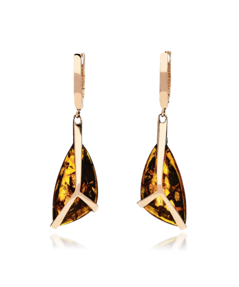 Auksiniai auskarai su gintaru - Auksiniai auskarai - Goldinga