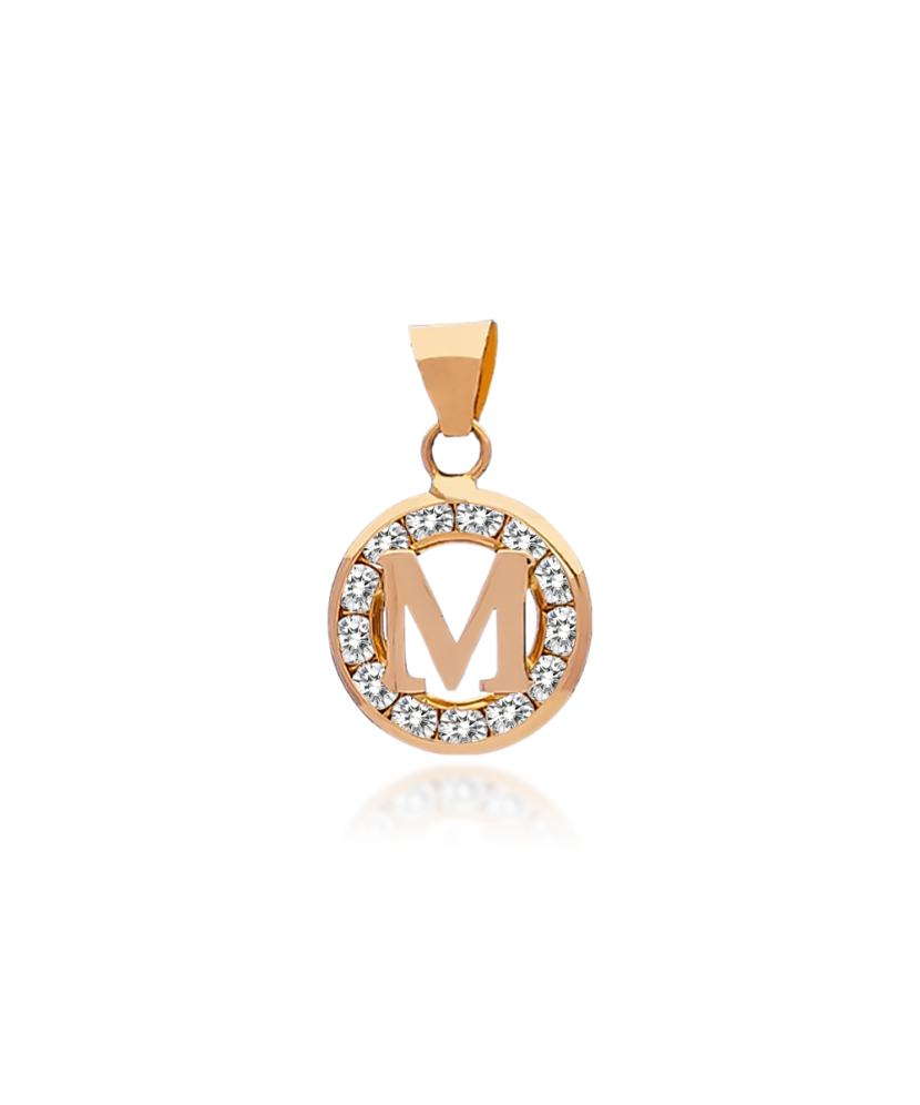 Auksinis pakabukas su cirkoniais raidė M - Auksiniai pakabukai - Goldinga
