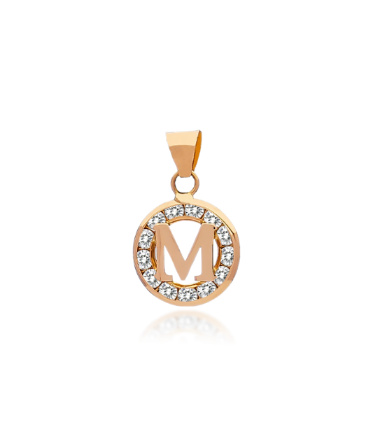 Auksinis pakabukas su cirkoniais raidė M - Auksiniai pakabukai - Goldinga