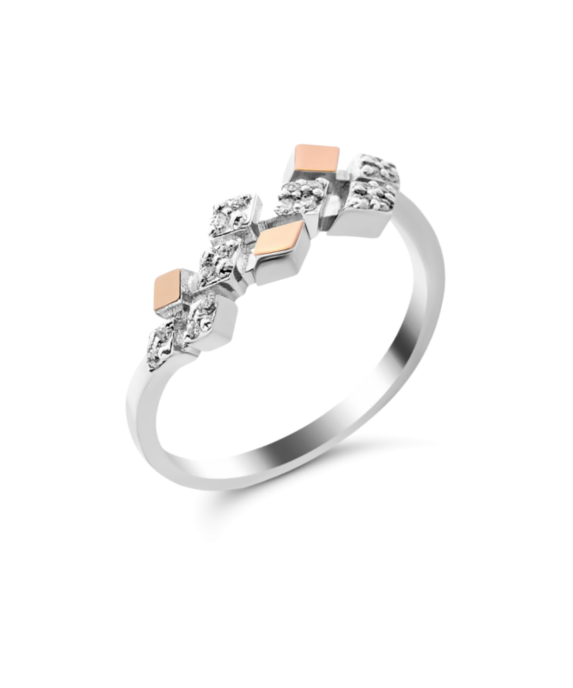 Sidabrinis žiedas su cirkoniais dengtas auksu - Sidabriniai žiedai - Goldinga