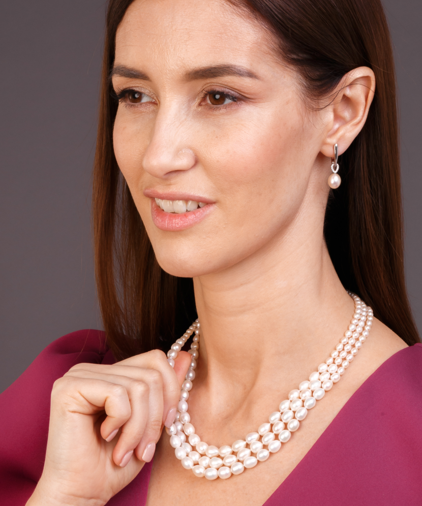 Sidabriniai auskarai su cirkoniais ir natūraliais perlais - Auskarai su perlais - Goldinga