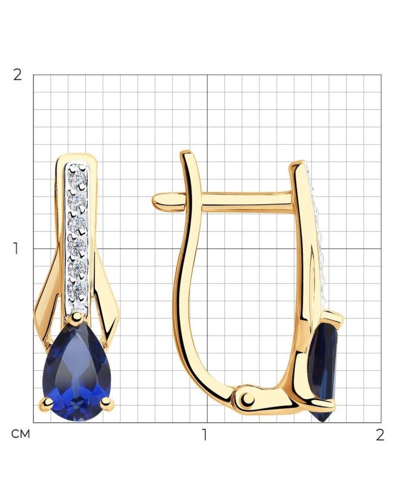 Auksniai auskarai su mėlynuoju korundu ir cirkoniais - Auksiniai auskarai - Goldinga