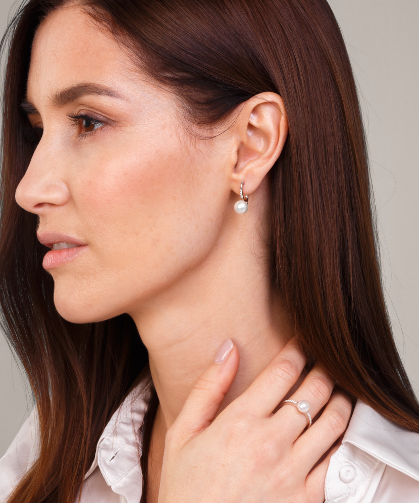 Paauksuoti sidabriniai auskarai su natūraliu perlu - Auskarai su perlais - Goldinga