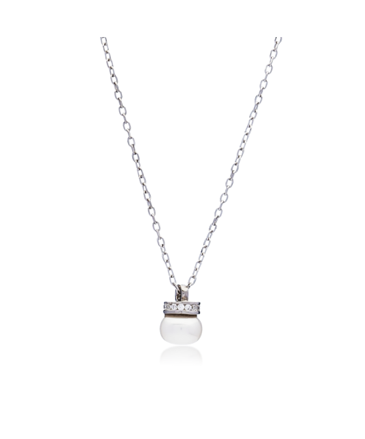 Sidabrinė grandinėlė su perlo pakabuku ir cirkoniais - Sidabrinės grandinėlės su pakabukais - Goldinga