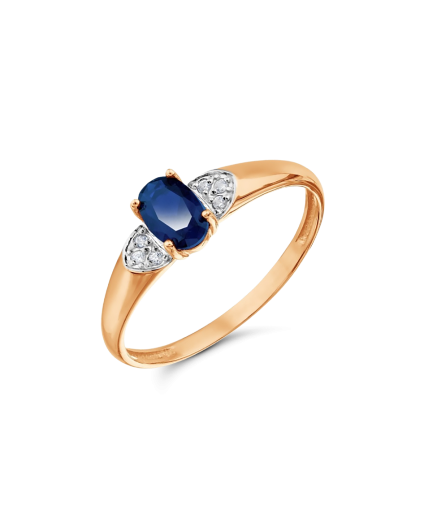 Auksinis ziedas su safyru ir cirkoniais - Auksiniai žiedai - Goldinga