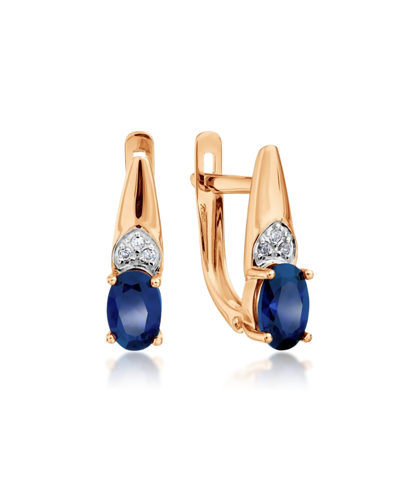 Auksiniai auskarai su sint. safyrais ir cirkoniais - Auksiniai auskarai - Goldinga