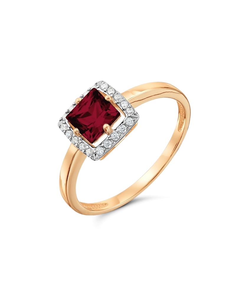 Auksinis žiedas su granatu ir cirkoniais - Auksiniai žiedai - Goldinga