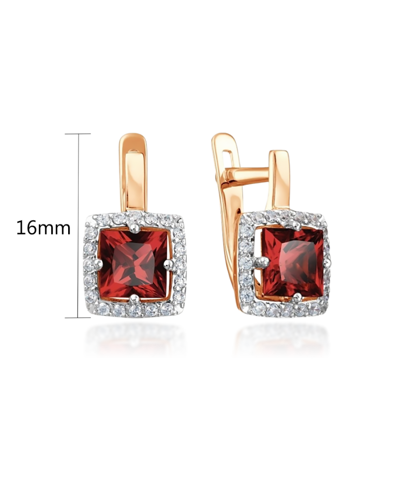 Auksiniai auskarai su granatu ir cirkoniais - Auksiniai auskarai - Goldinga