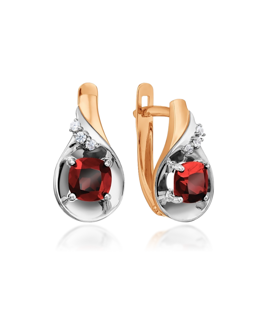 Auksiniai auskarai su granatais ir cirkoniais - Auksiniai auskarai - Goldinga