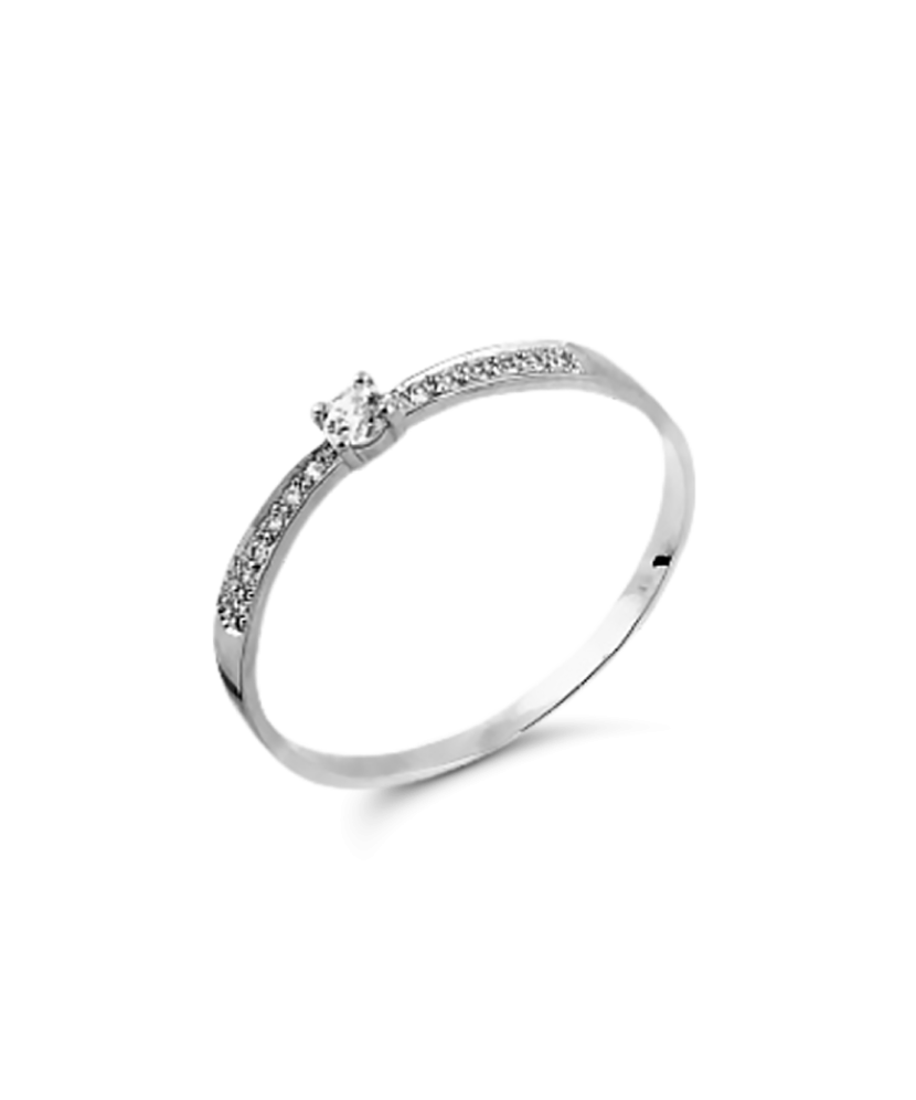 Balto aukso žiedas su cirkoniais - Auksiniai žiedai - Goldinga