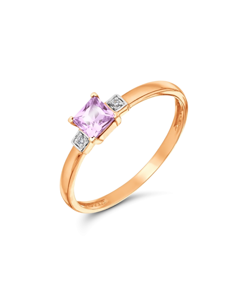 Auksinis žiedas su ametistu ir cirkoniais - Auksiniai žiedai - Goldinga