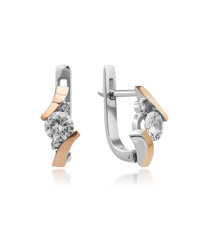 Sidabriniai auskarai su cirkoniais dengti auksu - Sidabriniai auskarai - Goldinga