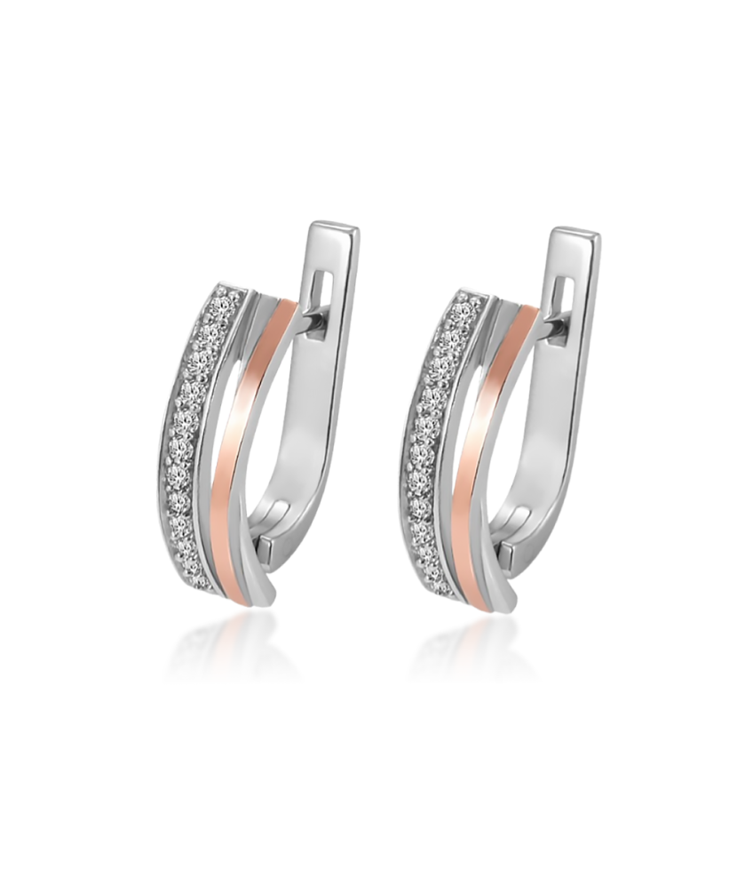 Sidabriniai auskarai su cirkoniais dengti auksu - Sidabriniai auskarai - Goldinga