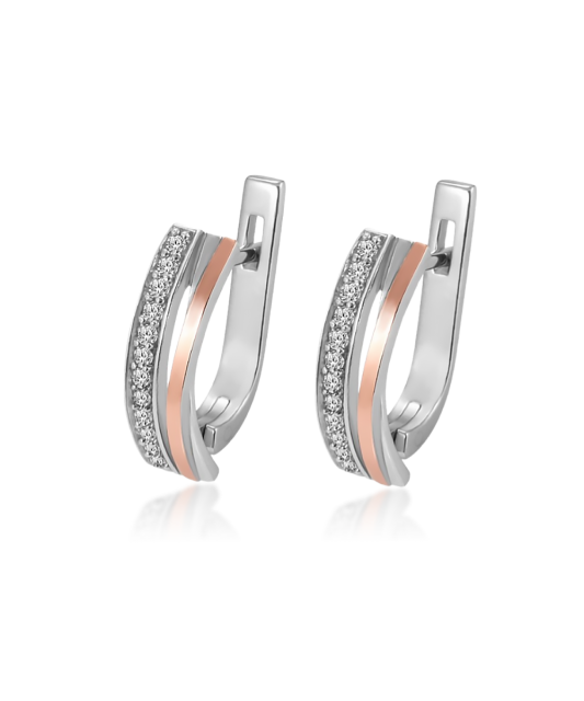 Sidabriniai auskarai su cirkoniais dengti auksu - Sidabriniai auskarai - Goldinga