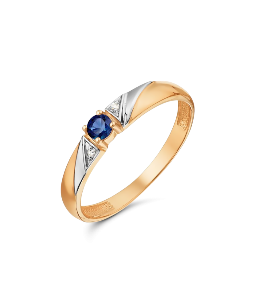 Auksinis žiedas su safyru ir deimantais - Auksiniai Žiedai su brangakmeniais - Goldinga