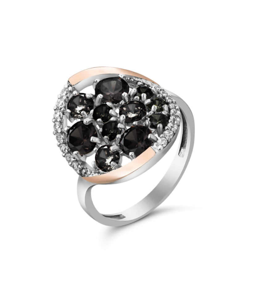 Sidabrinis žiedas su cirkoniais dengtas auksu - Sidabriniai žiedai - Goldinga