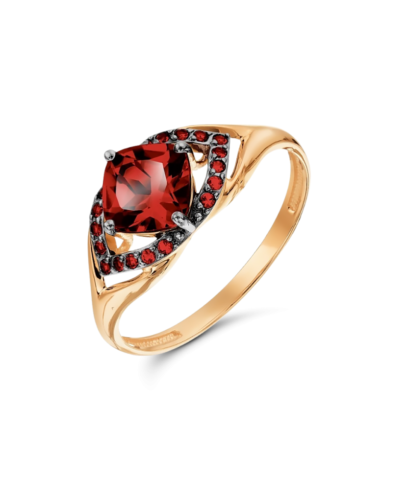 Auksinis žiedas su granatais ir cirkoniais - Auksiniai žiedai - Goldinga