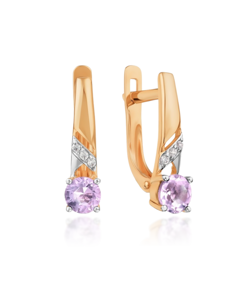 Auksiniai auskarai su ametistais ir cirkoniais - Auksiniai auskarai - Goldinga