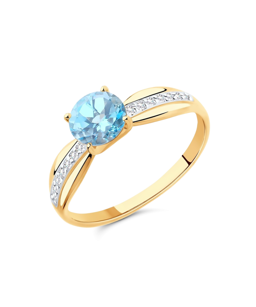 Auksinis žiedas su cirkoniais ir topazu - Auksiniai žiedai - Goldinga