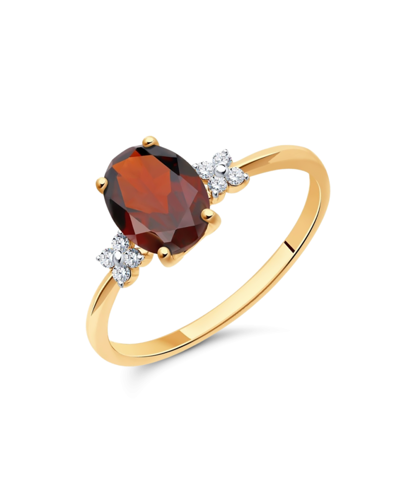Auksinis žiedas su cirkoniais ir granatu - Auksiniai žiedai - Goldinga