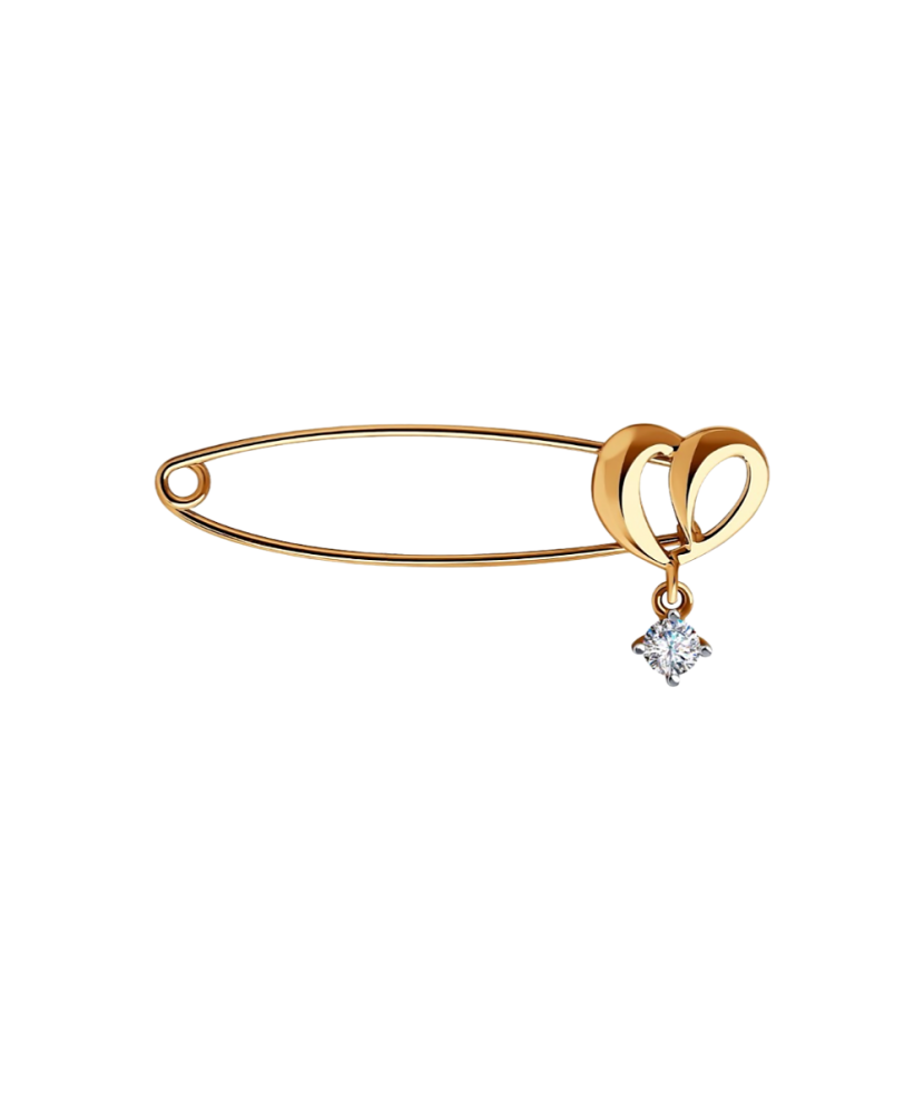 Auksinė sagė su cirkoniu "Širdelė" - Sagės - Goldinga