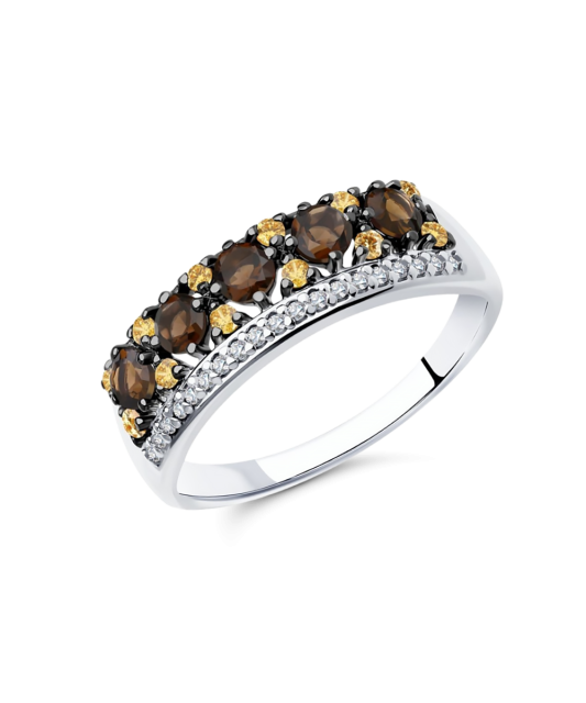 Sidabrinis žiedas su dūminiais topazais ir cirkoniais - Sidabriniai žiedai - Goldinga