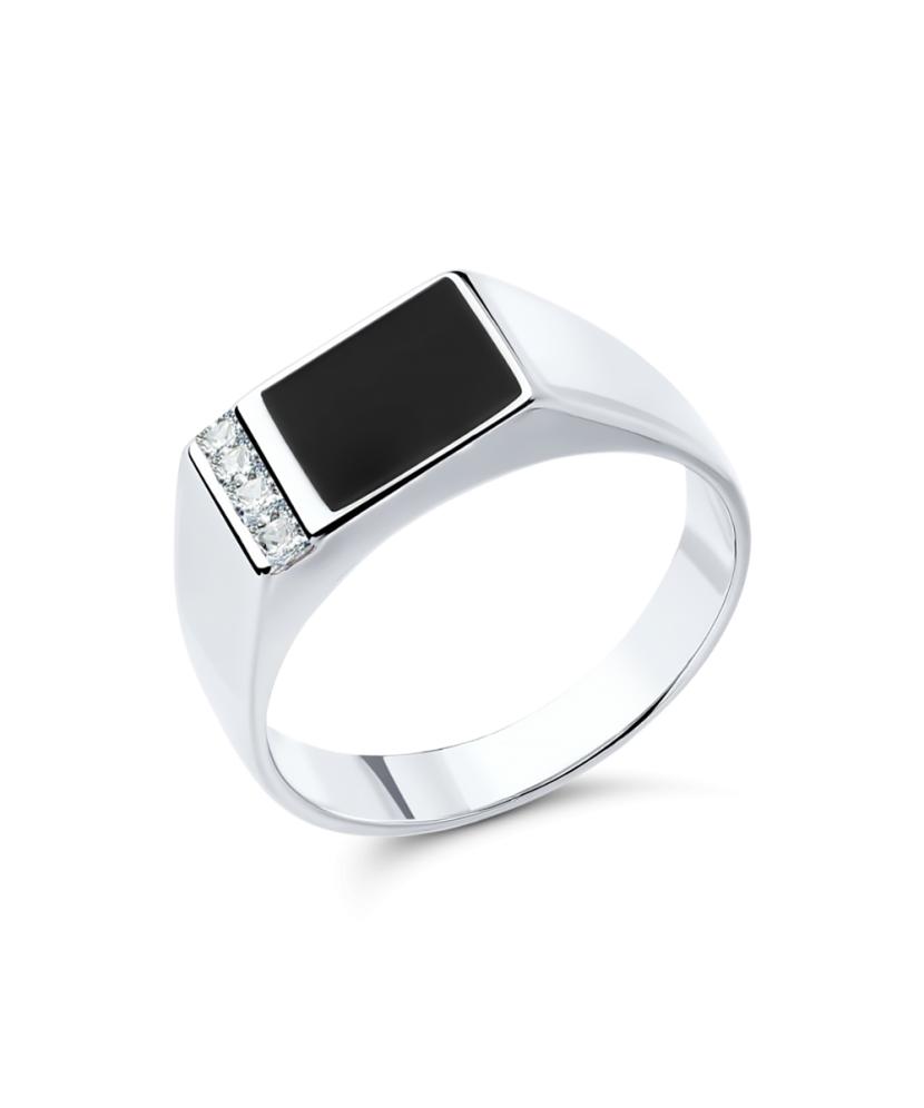 Sidabrinis žiedas su cirkoniais ir emale - Sidabriniai žiedai - Goldinga