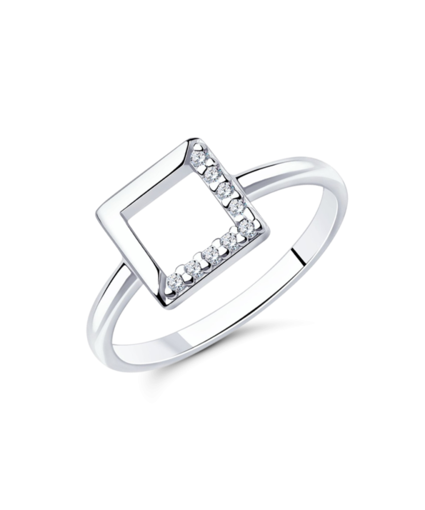 Sidabrinis žiedas su cirkoniais "Kvadratas" - Sidabriniai žiedai - Goldinga