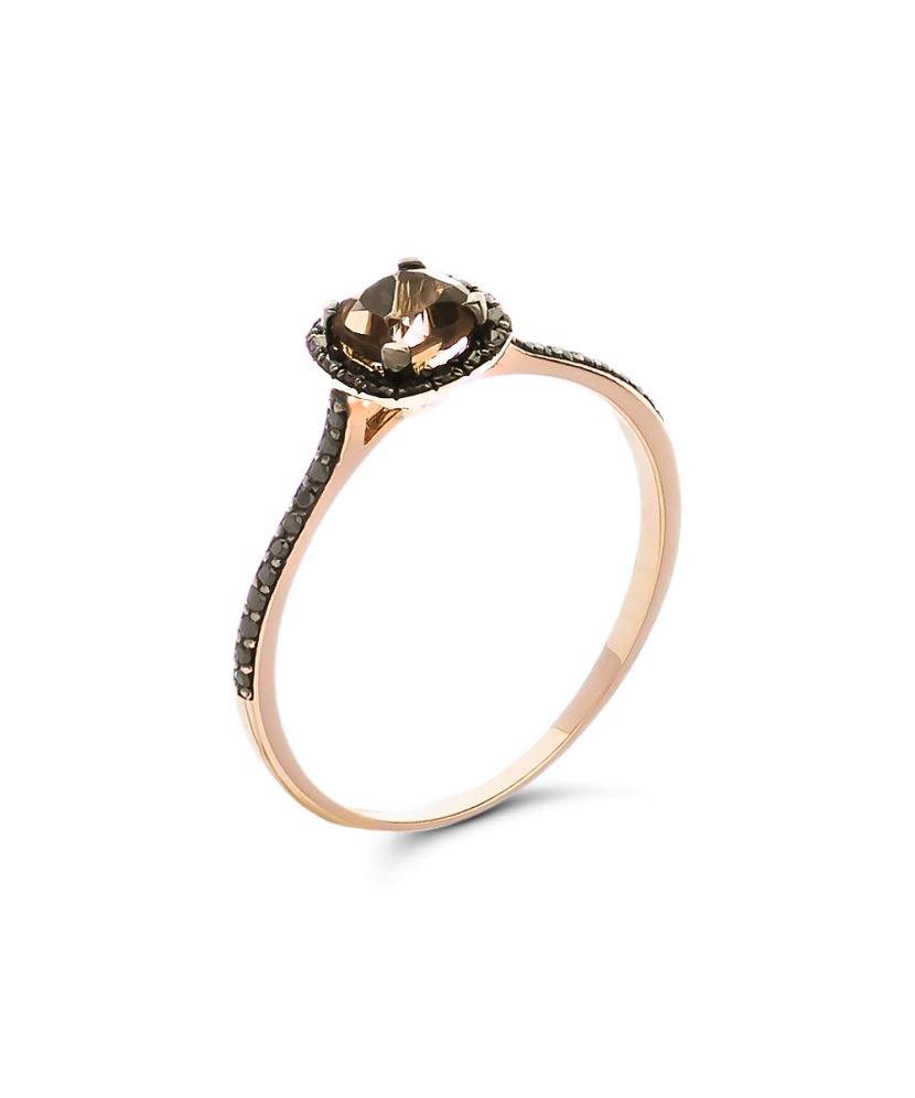 Auksinis žiedas su juodaisiais deimantais ir dūminiu topazu - Auksiniai Žiedai su brangakmeniais - Goldinga