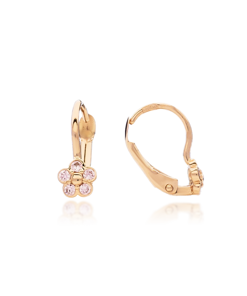 Auksiniai vaikiški auskarai su cirkoniais "Gėlytės" - Vaikiški auskarai - Goldinga