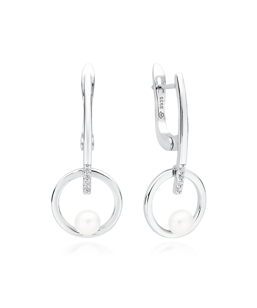 Sidabriniai auskarai su perlais ir cirkoniais - Auskarai su perlais - Goldinga