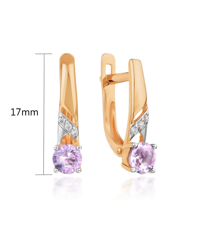 Auksiniai auskarai su ametistais ir cirkoniais - Auksiniai auskarai - Goldinga
