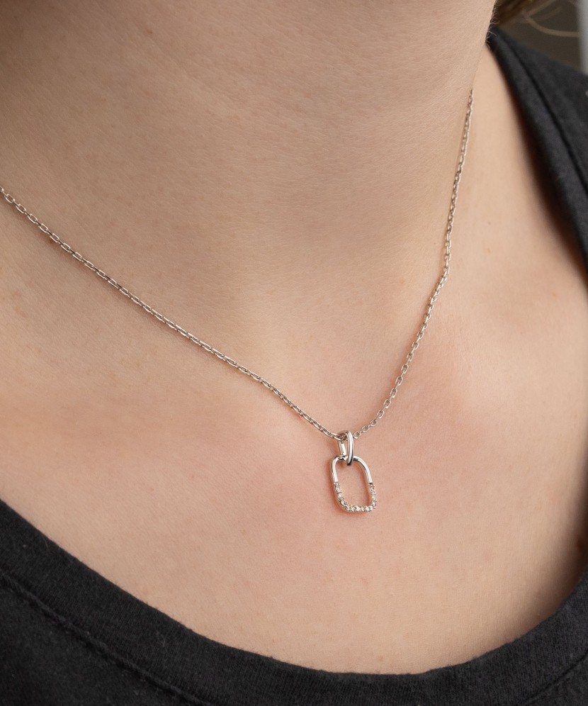 Balto aukso pakabukas su deimantais - Pakabukai su brangakmeniais - Goldinga