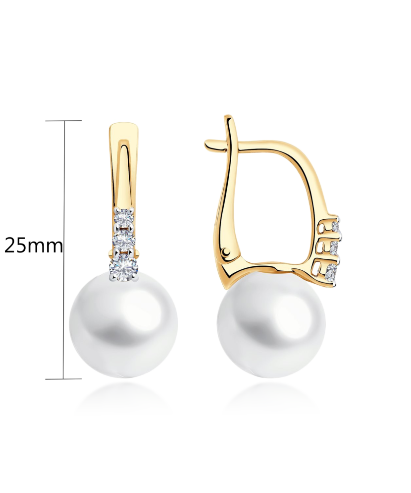 Auksiniai auskarai su perlu ir kristalais - Auskarai su perlais - Goldinga