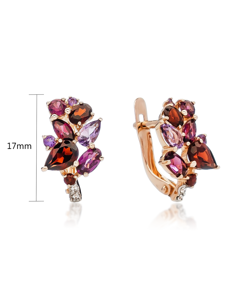 Auksiniai auskarai su ametistais ir rodolitais - Auksiniai auskarai - Goldinga