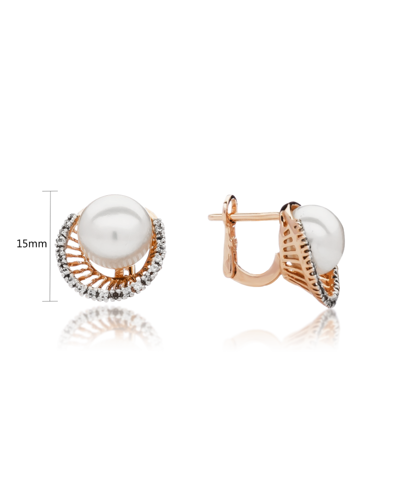 Auksiniai auskarai su perlu ir cirkoniais - Auskarai su perlais - Goldinga